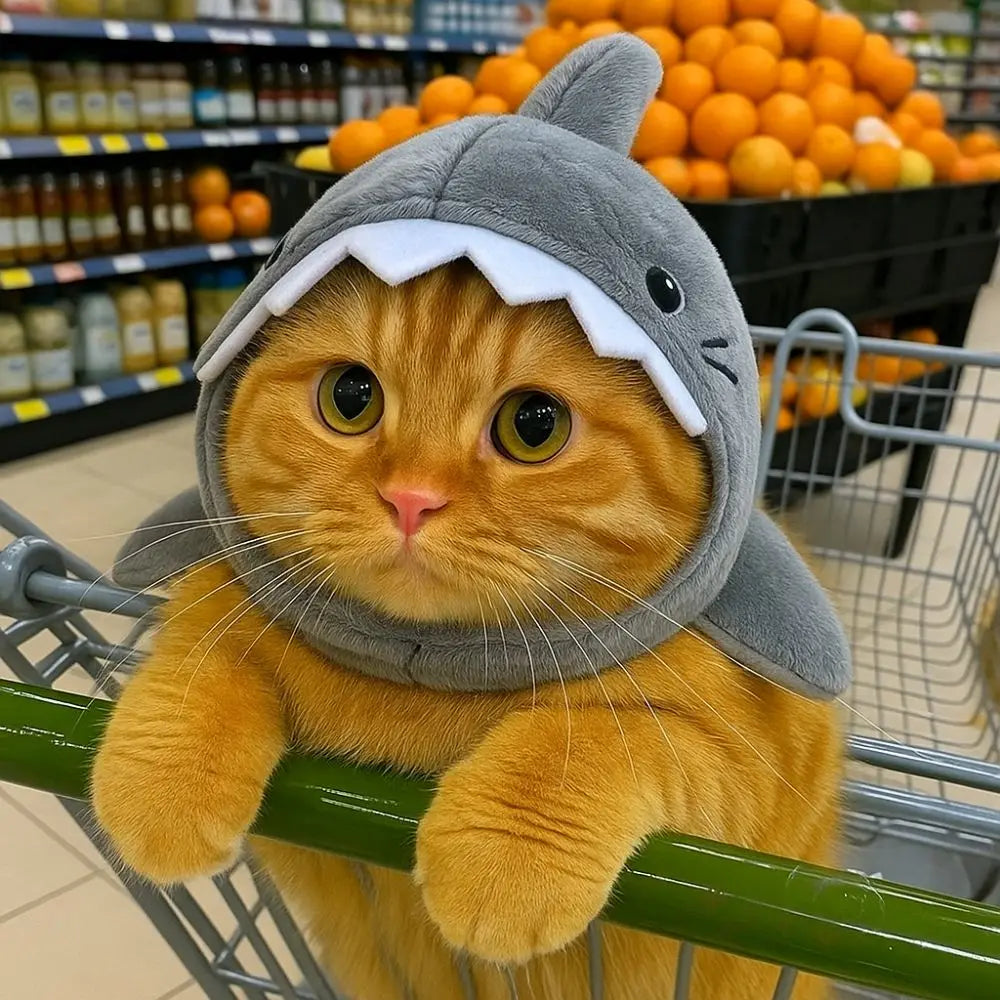 Kitten Outfits Adjustable Cat Shark Headdress Cartoon Warm Plush Cat Decorative Hat Cute Soft Pet Costume Halloween