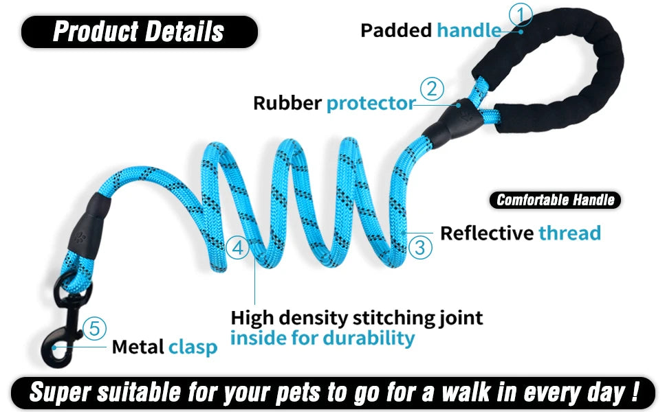 150/200/300CM Reflective Dog Leash Soft Handle Dog Leash Reinforced Leash for Small Medium Large Dogs Big Dog Supplies