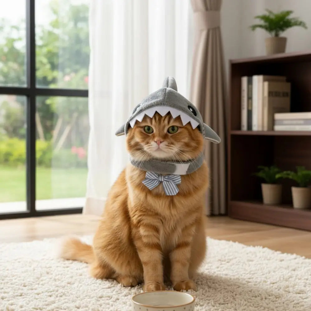 Kitten Outfits Adjustable Cat Shark Headdress Cartoon Warm Plush Cat Decorative Hat Cute Soft Pet Costume Halloween