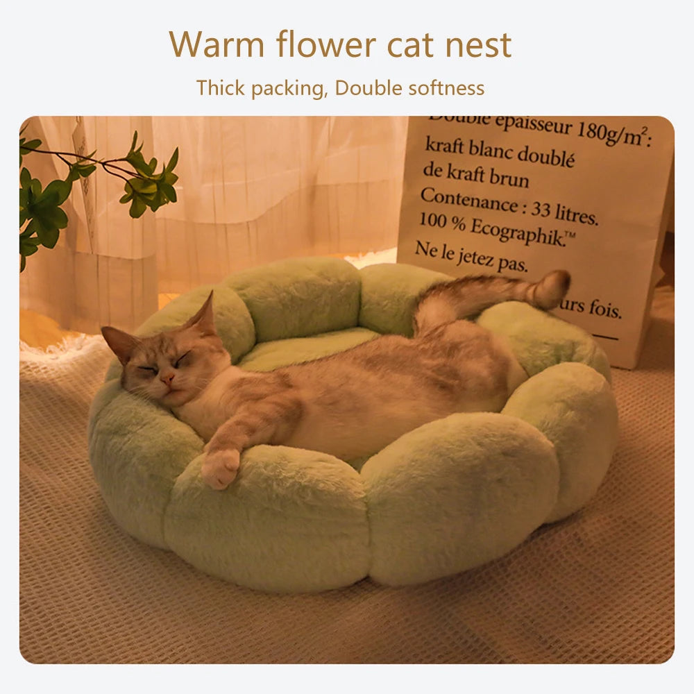 Flower Soft Cat Bed Sleeping Warm Small Cat Bed for Dog Cushion Breathable Cat Sofa Thicken Dog House Bed Accessories