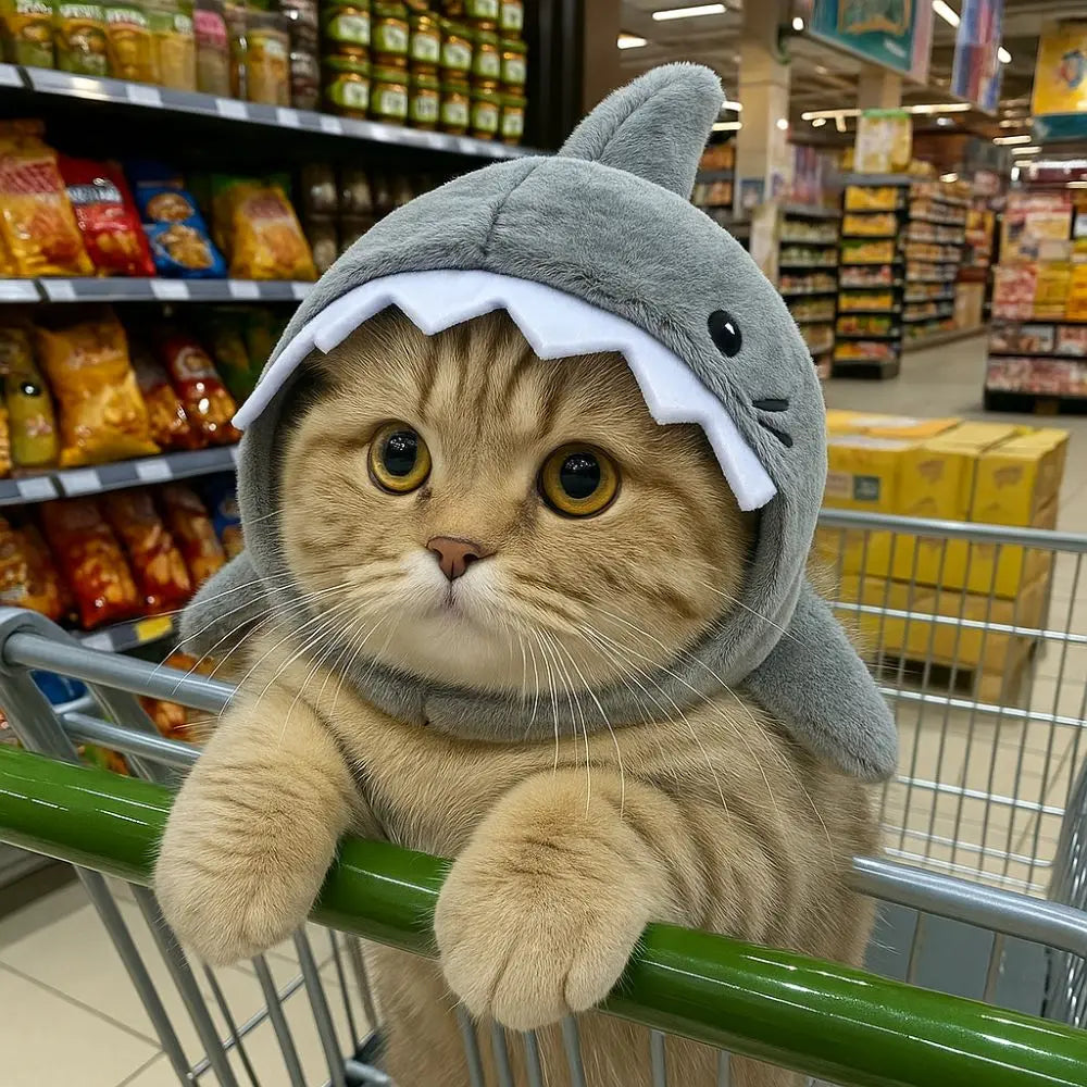 Kitten Outfits Adjustable Cat Shark Headdress Cartoon Warm Plush Cat Decorative Hat Cute Soft Pet Costume Halloween